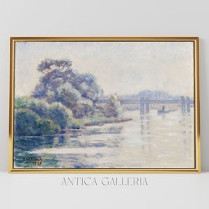 Misty Morning Riverscape Painting | Pastel Tone Vintage Print| Farmhouse Rustic Home Decor | PRINTABLE Digital Wall Art | #260