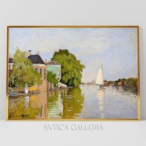 Houses on the Canal, Vintage Nautical Sailing Boat, European Fine Art, Dutch Art, Cottage Farmhouse Decor, PRINTABLE Digital Wall Art, #263