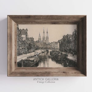 Vintage Amsterdam Canal Etching, Dutch Cityscape (Printable Art) bild 5
