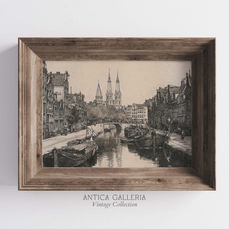 Vintage Amsterdam Canal Etching, Dutch Cityscape (Printable Art) bild 5