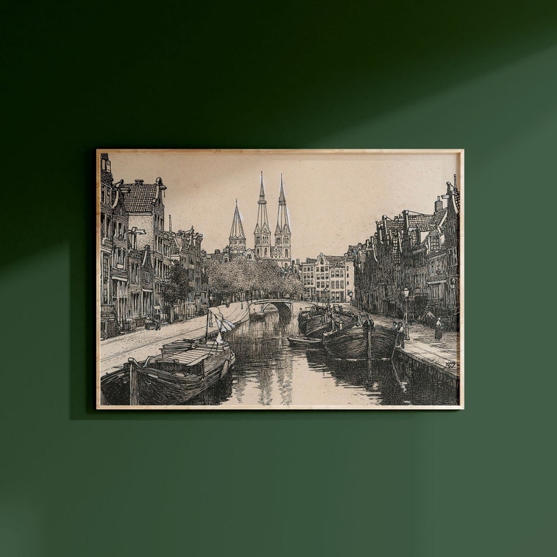 Vintage Amsterdam Canal Etching, Dutch Cityscape (Printable Art) bild 6