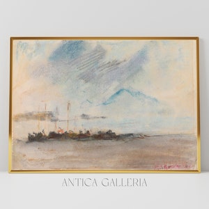 View of Vesuvius and Naples Gulf | Vintage Watercolor Painting | Italian Landscape | PRINTABLE Digital Wall Art | #631