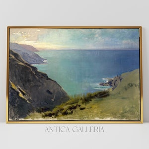 Vintage Seascape Coastal Painting | Blue Ocean Big Wall Art Print | 19th Century Landscape Artwork | PRINTABLE Digital Wall Art | #152