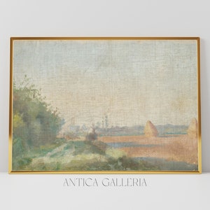 Rustic Countryside Summer Landscape | Vintage Oil Painting | Farmhouse Home Decor | Pastel Tone Print | PRINTABLE Digital Wall Art | #637