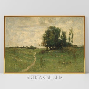 Vintage English Countryside Landscape Painting, Antique Oil Painting, Rustic Farmhouse Bedroom Art Print, PRINTABLE Digital Wall Art ,#501