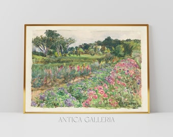 Vintage Spring Garden Watercolor Painting | Printable Farmhouse Art (Digital Download)