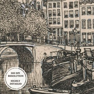 Vintage Amsterdam Canal Etching, Dutch Cityscape (Printable Art) bild 4