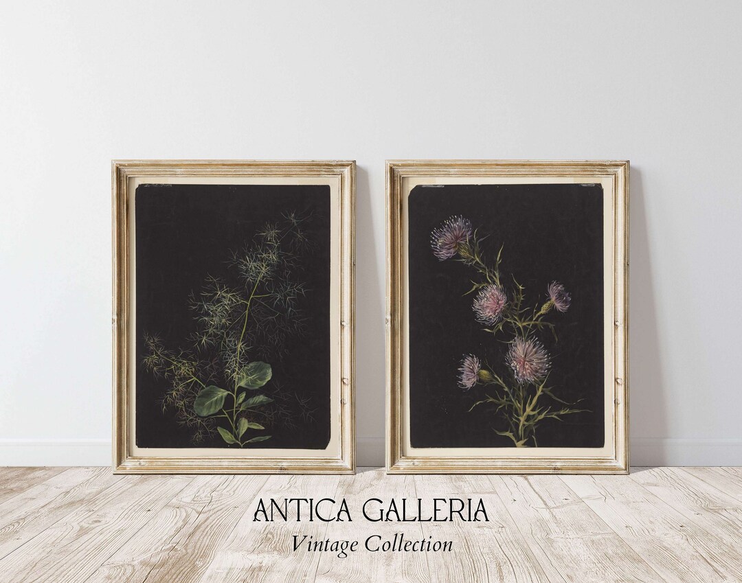 Dark Botanical Gallery Wall Art | Moody Floral Print Set 2 | Vintage ...