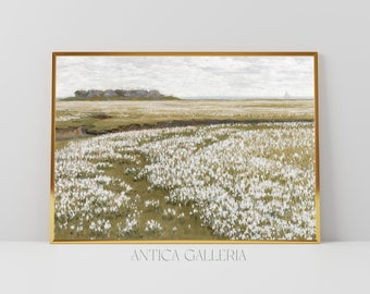 Vintage Spring Meadow Landscape Painting, French Country Wall Art (Digital Print)
