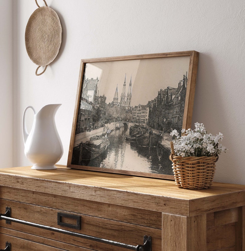 Vintage Amsterdam Canal Etching, Dutch Cityscape (Printable Art) bild 2