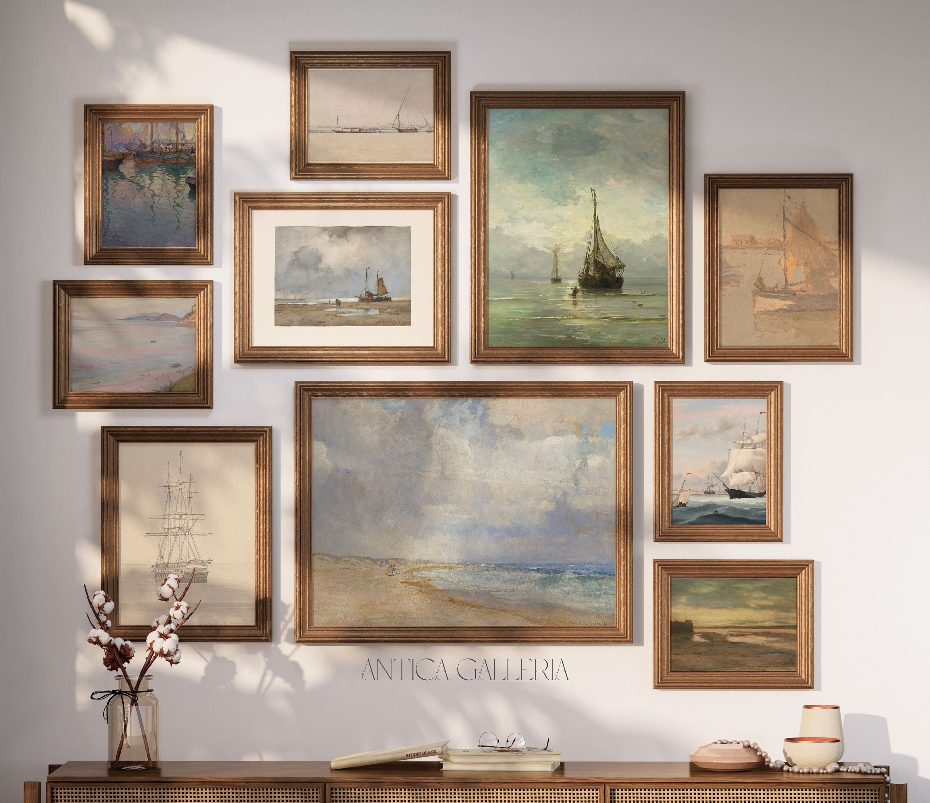 Nautical Vintage Gallery Wall SET of 10 | Coastal Painting | Antique ...