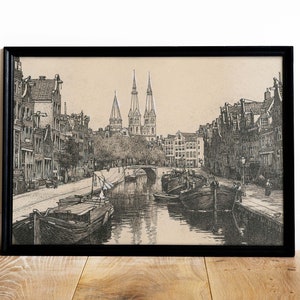 Vintage Amsterdam Canal Etching, Dutch Cityscape (Printable Art) bild 7