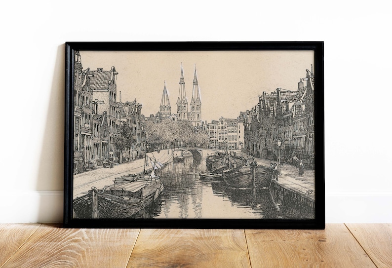 Vintage Amsterdam Canal Etching, Dutch Cityscape (Printable Art) bild 7