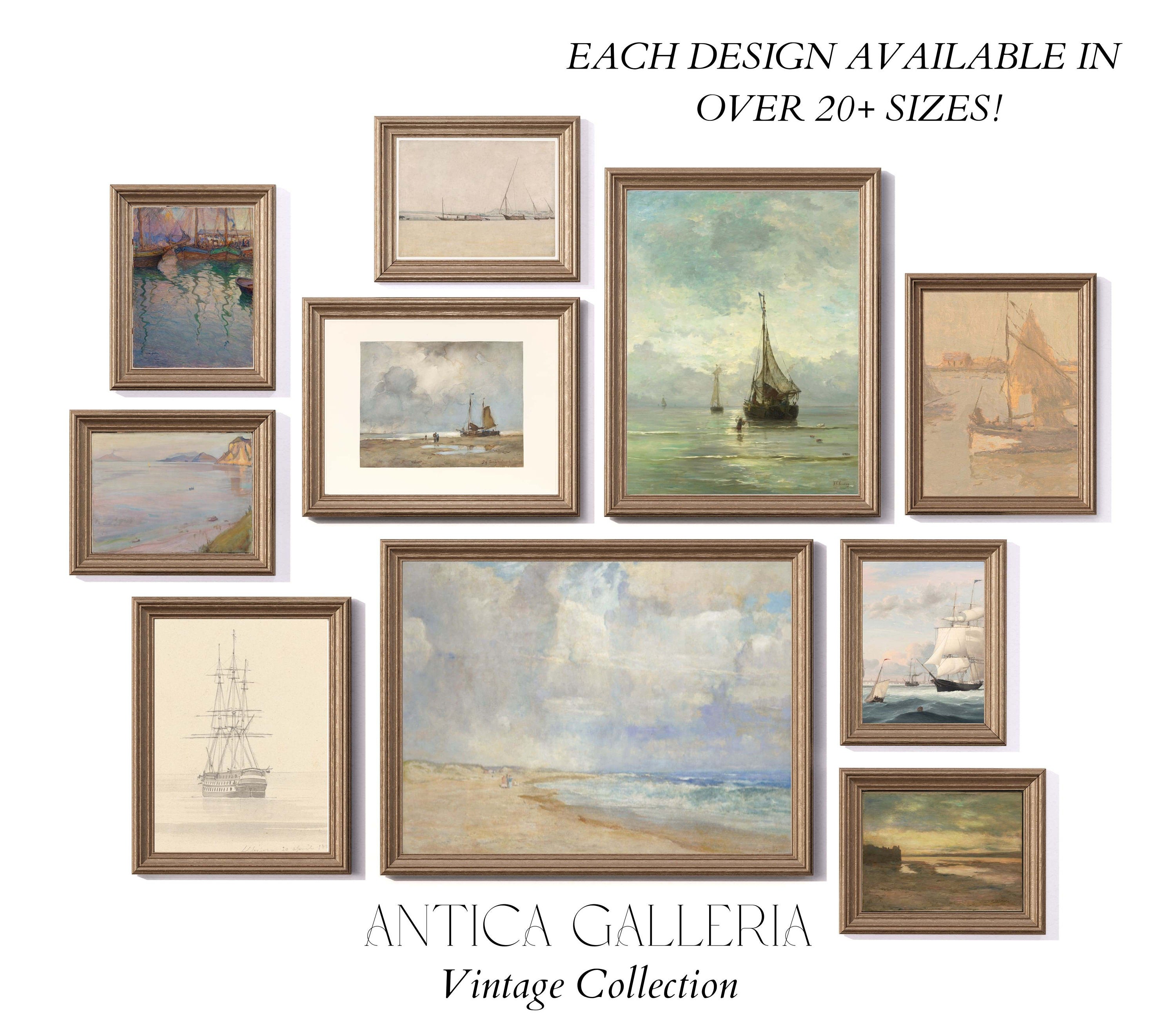 Nautical Vintage Gallery Wall SET of 10 Coastal Painting Antique Beach ...