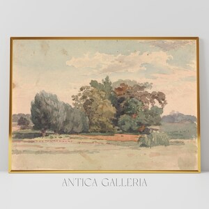 Vintage Watercolor Countryside Landscape | Serene Warm Tone Print | Rustic Farmhouse Decor | PRINTABLE Digital Wall Art | #548