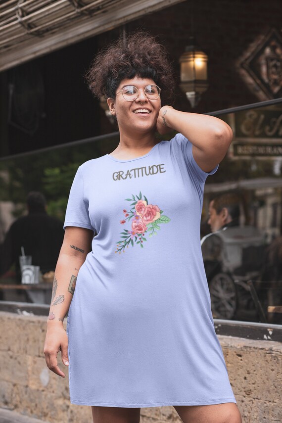 T shirt dress gratitude t shirt womens t shirt dress loungewear dress plus size t shirt dress spiritual shirt blue t shirt dress