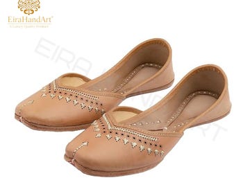 Handcrafted Women's Leather Bridal Shoes | wedding Mojari flats | Ethnic Pakistani khussa style footwear