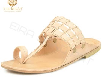 Leren Kolhapuri-sandalen heren: handgemaakte chappal-slippers strandkleding feestelijke sessie