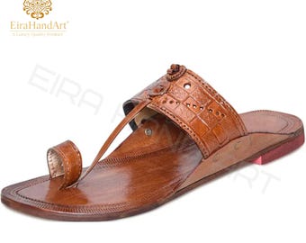 Mens  Brown Kolhapuri Sandals| Beach wear Footwear Slipper | Traditional Outdoor Ethnic Shoes-