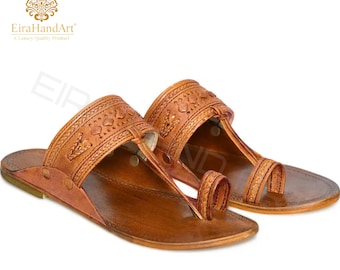 Mens Leather Kolhapuri Sandals | Indian Ethnic Chappal | Summer Outdoor Beach Slippers