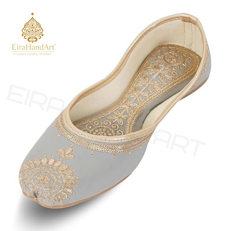 Handmade Women's Traditional Juttis Pakistani Khussa Ethnic Mojari Wedding Footwear Grey