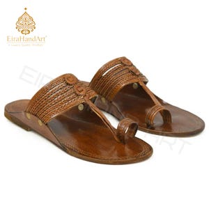 Leather Indian Kolhapuri Chappal | Flats Footwear Slipper |  Men Sandals Ethnic Shoes- EiraHandArt