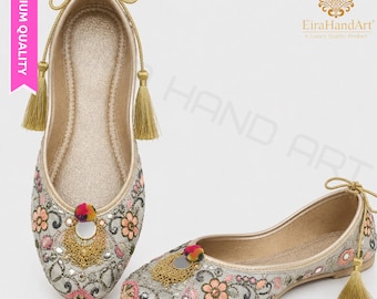 Handcrafted Punjabi Wedding Jutti: Embroidered Floral Party Shoes (Women's)