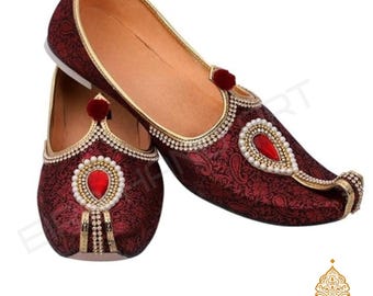 Handmade Red wedding Jutti shoes for Men – Traditional Indian Sherwani Khussa Shoes