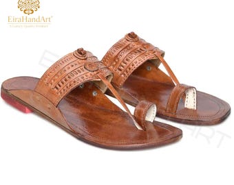 Mens Kolhapuri Chappal Casual Sandals Indian flats Ethnic Slipper & Shoes EiraHandArt