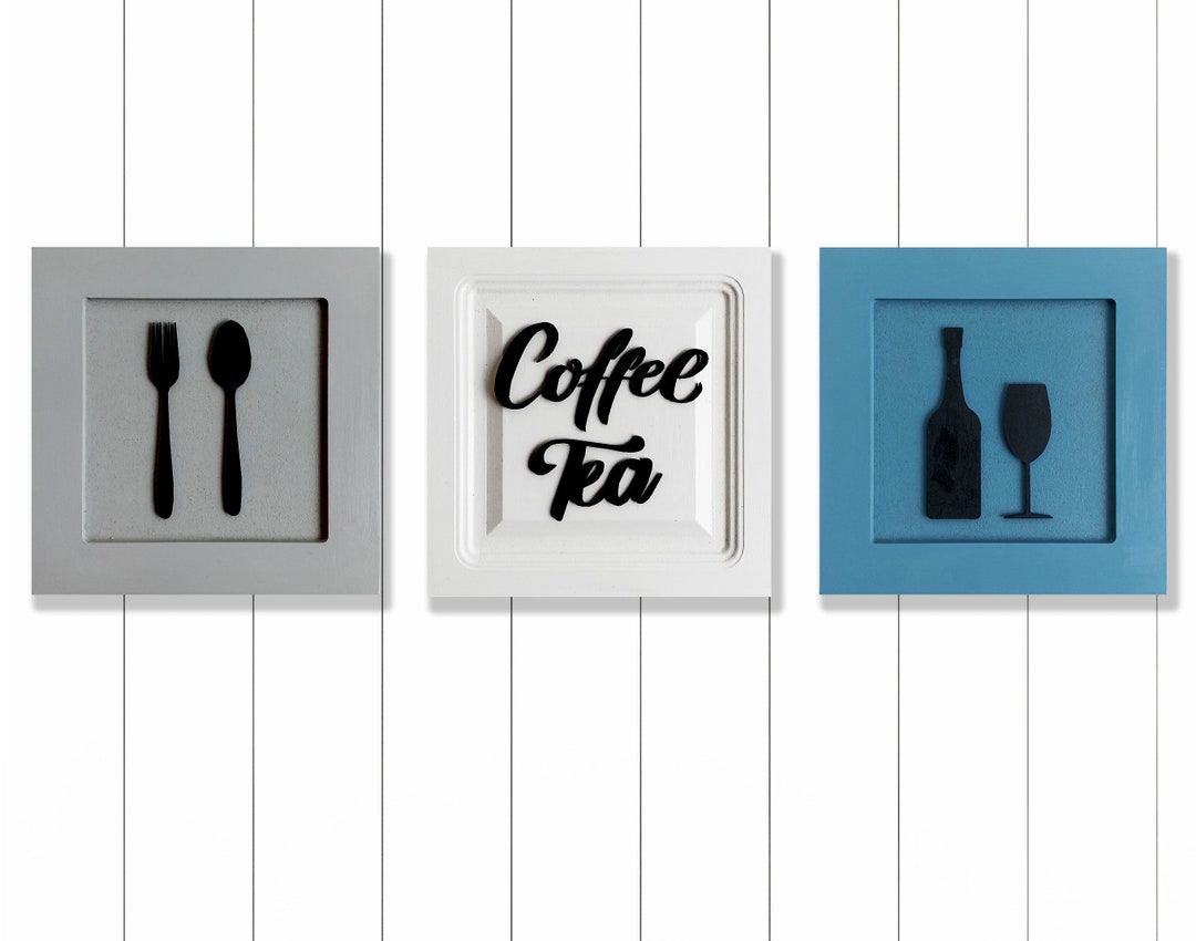 Farmhouse Kitchen Wood Wall Decor Set of 3 Drink Coffee Tea Etsy