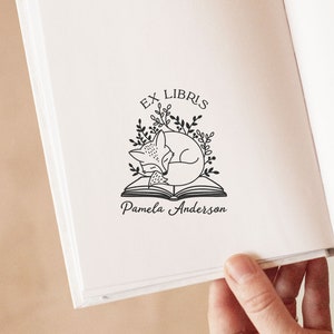 Custom Book Stamp Personalized Library Gift Stamp Book Lover Gift Box Reading Girl Ex Libris Custom Stamp Custom Book Gift Floral Fox Stamp