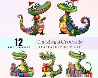 Funny Christmas Crocodile Clip Art: Festive Alligator PNG (Digital Download)