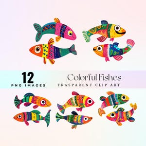 Cute pair of colorful fish clip art, watercolor amusing fish couple illustration PNG, cartoon playful aquatic duo graphic art, twin fish art
