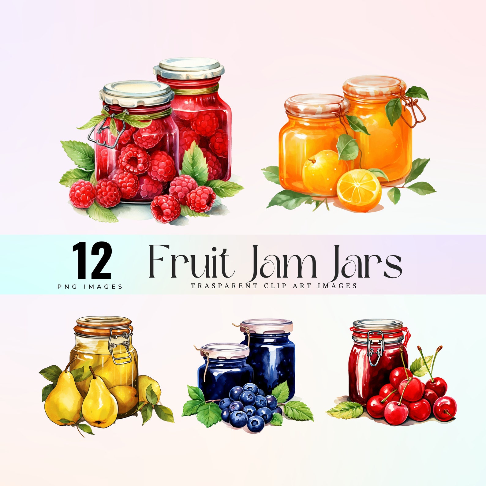 Cute Fruit Jam Jars Clip Art Watercolor Painting Fruit Jam Etsy