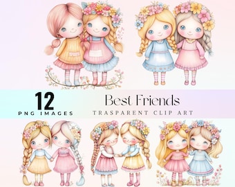 Freunde Clipart, Cartoon Mädchen PNG (digitaler Download