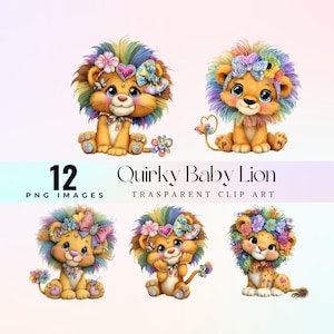 Clipart bébé lion original - animal de safari coloré - lionceau de safari pastel PNG - mignon animal kawaii pour travaux manuels pour chambre d'enfant et enfants - téléchargement numérique
