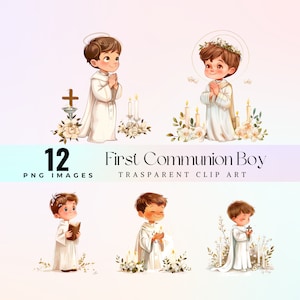 grazioso clip art per ragazzo della prima comunione, illustrazione di angeli di comunione bianco dolce acquerello PNG, arte grafica di comunione per bambini adorabili