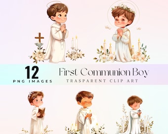 grazioso clip art per ragazzo della prima comunione, illustrazione di angeli di comunione bianco dolce acquerello PNG, arte grafica di comunione per bambini adorabili