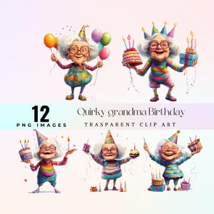 Imágenes prediseñadas de cumpleaños de abuela divertida, ilustración de cumpleaños de abuela divertida en acuarela PNG, arte gráfico de fiesta de anciana feliz, arte de alegría de abuela