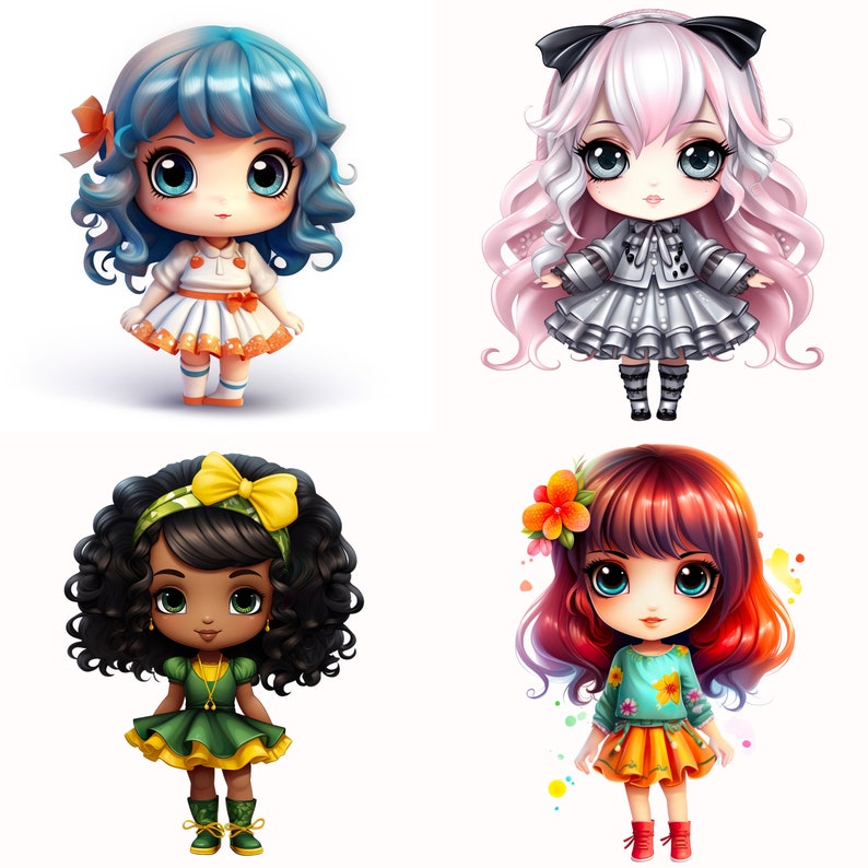Cute Chibi Dolls Clipart, Tiny Toons PNG (digital Download) - Etsy