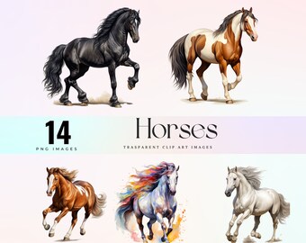 Watercolor Horse Clip Art: Galloping Equine Illustration (PNG)