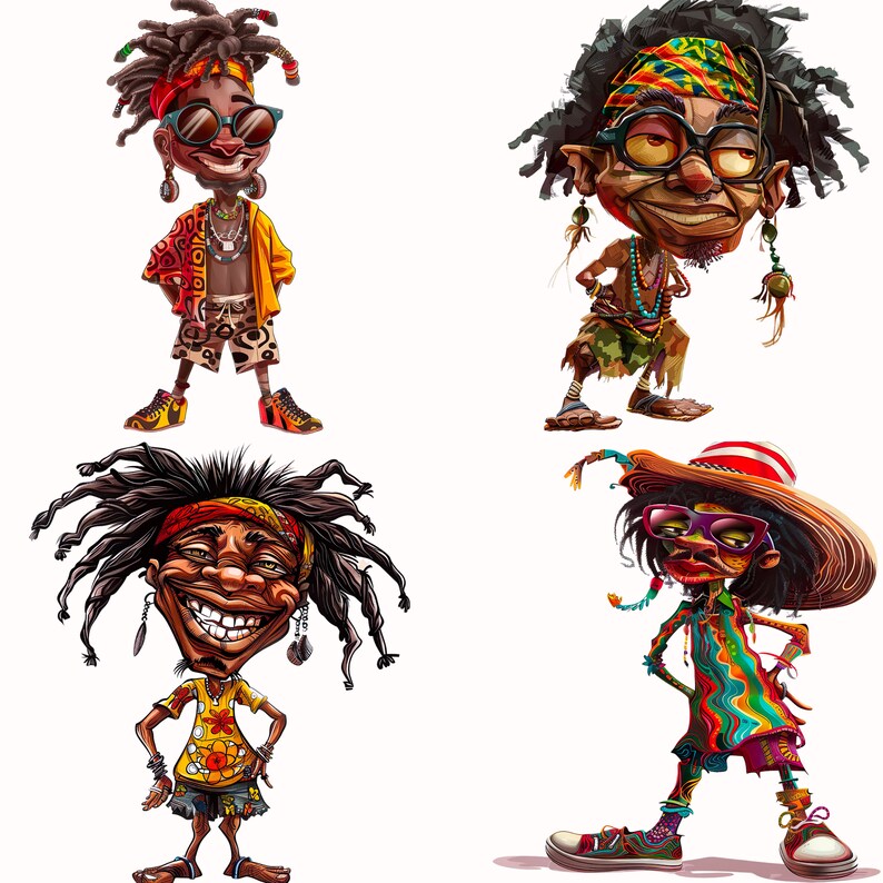 Watercolor Funny Rasta Clipart: Jamaican PNG Graphics (300 DPI) - Etsy
