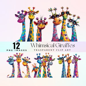 Schattige grillige giraffen illustraties, aquarel excentrieke wezen met lange nek illustraties png, cartoon grappige kleurrijke grafische kunst giraffen