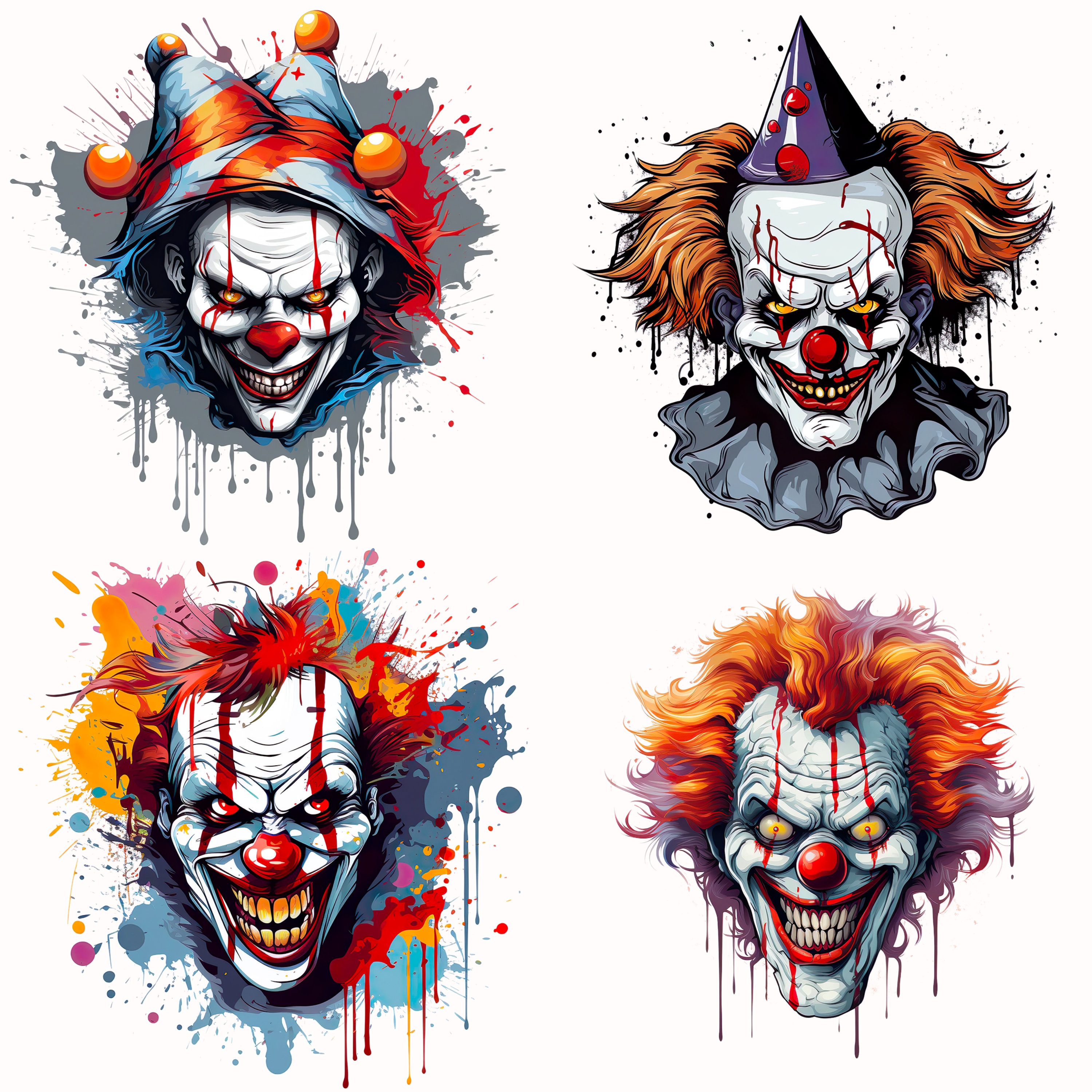 怖いピエロのクリップアート：不気味なサーカスのPNGイラスト