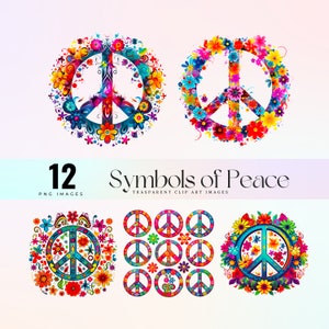 Symbole de la paix Clip Art, signe de paix floral PNG, aquarelle hippie floral symbole de paix Clip Art, illustration floral pacifiste 300 DPI