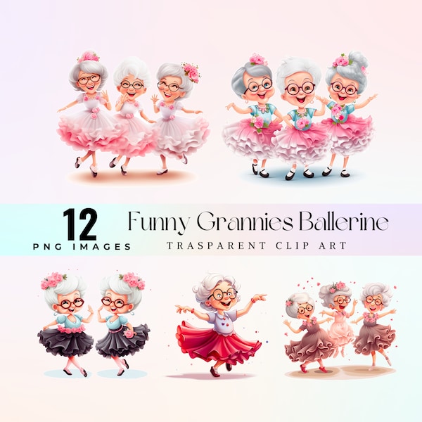 Funny grannies ballerine Cartoons clip art, Cartoon Granny Dancers png, Grandmothers character Clip art, old crazy dancers graphic art