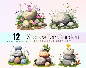 Garden Stone Clip Art: Decorative Rock PNG (Digital Download)
