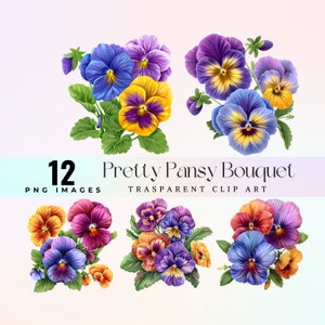 hübsche Stiefmütterchen Bouquet Clip Art, Aquarell süße Viola Blumen Illustration PNG, lebendige Heartsease Grafik Art, weiche wilde Stiefmütterchen Clip Art