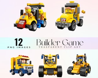 Watercolor Builder game clip art, children construction trucks illustration PNG, funny kids builder game art, cartoon work cars artwork