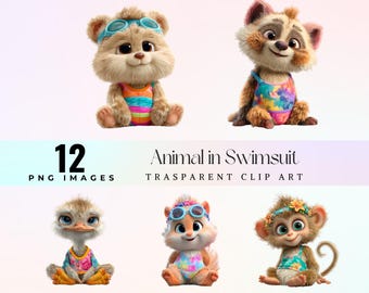 Kawaii Baby Animal Clipart: Summer Beach Critters PNG (Digital Download)